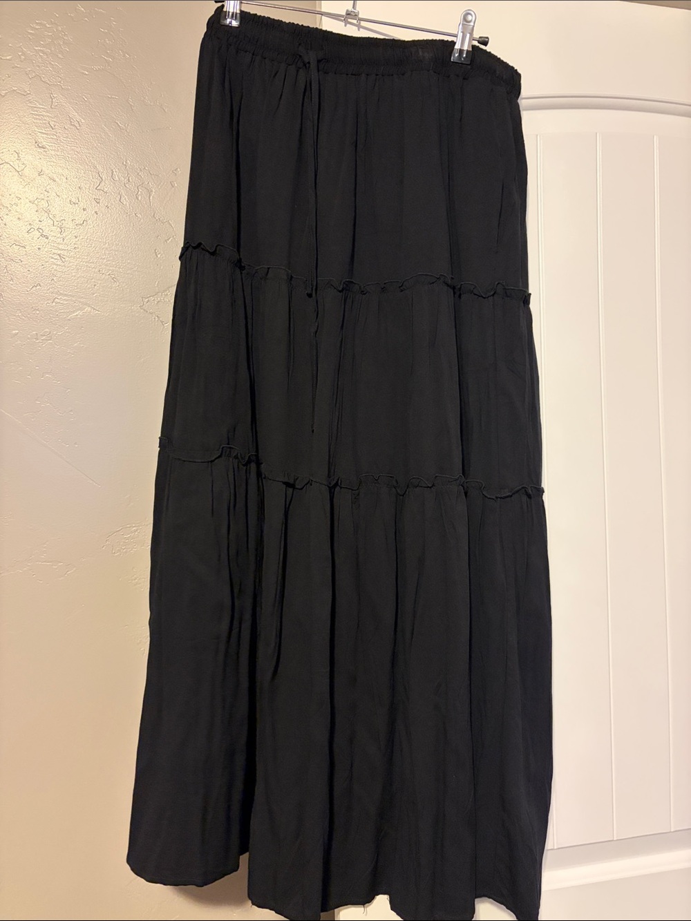 Women's Black Tiered Maxi Skirt with Elastic Waist